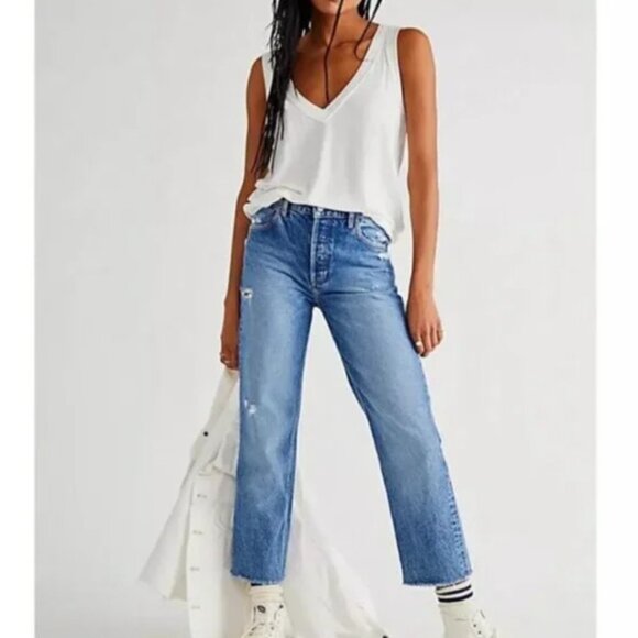 Boyish The Tommy Rigid Denim High-Rise Straight Leg Jeans Raw Hem Button Fly 29 - Picture 1 of 8